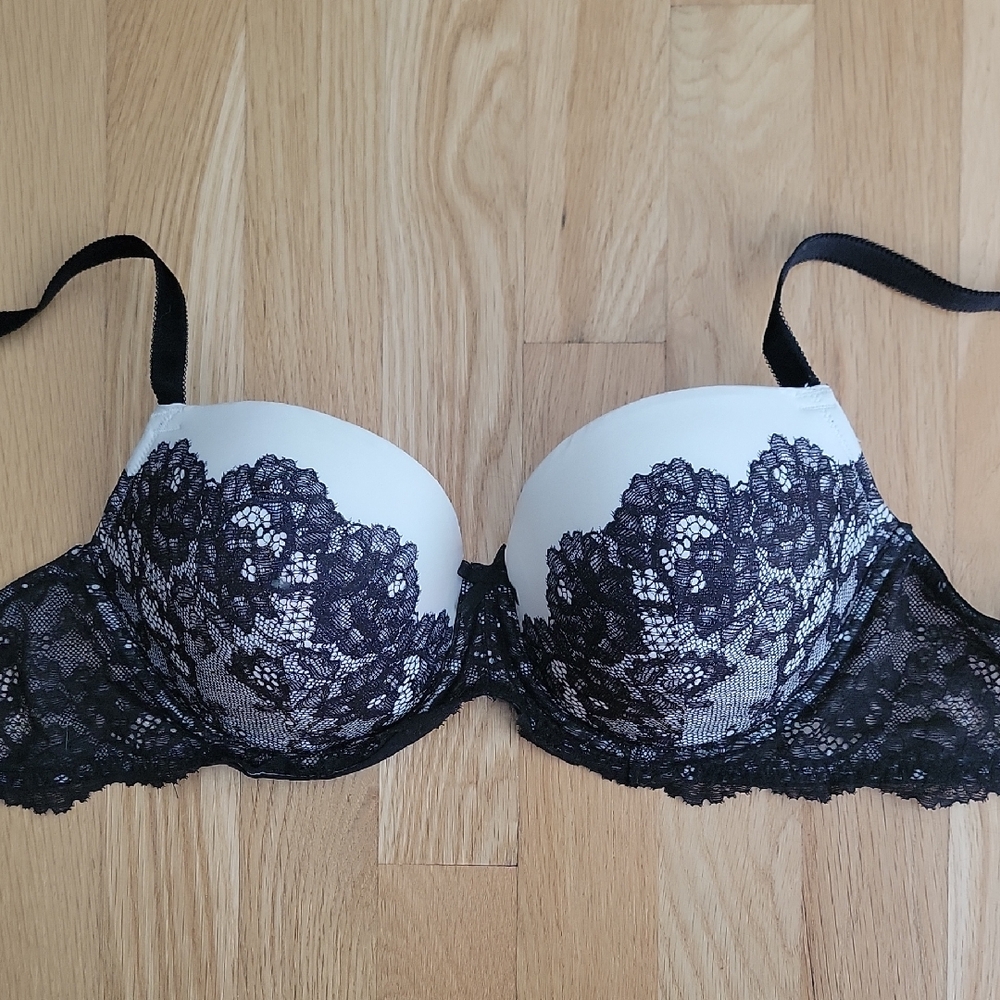 Victoria's Secret Black and White Lace Balconette Bra